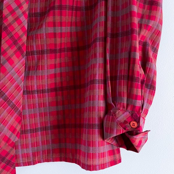 Vintage Mister Leonard  by Len Wasser Silky Red Plaid Button Blouse Faux Tie 10 - Picture 3 of 9